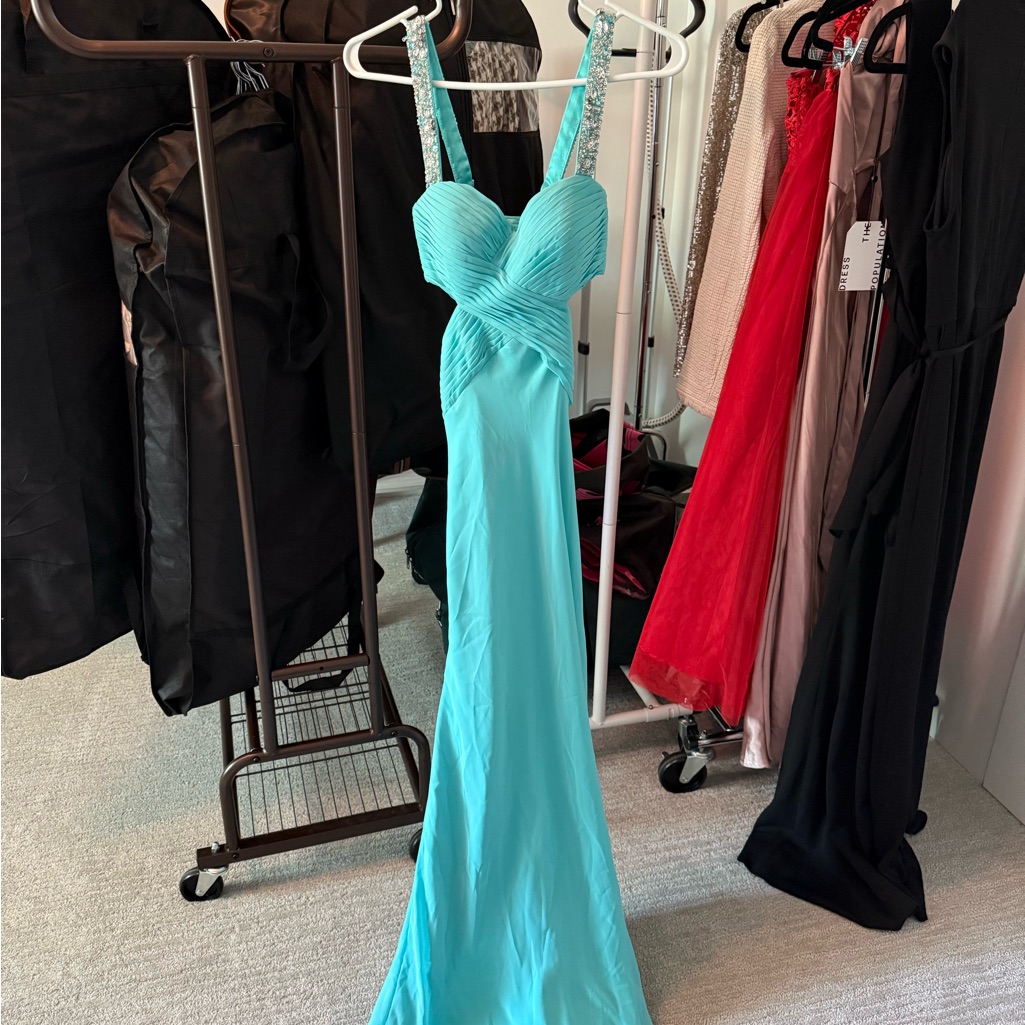 Faviana Blue Ruched Sweetheart Prom Gown